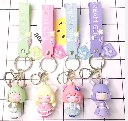 Custom Logo Cute Bubble Girl Cartoon Doll Pendant Keychain Bag Pendant PVC Key Chain Gift